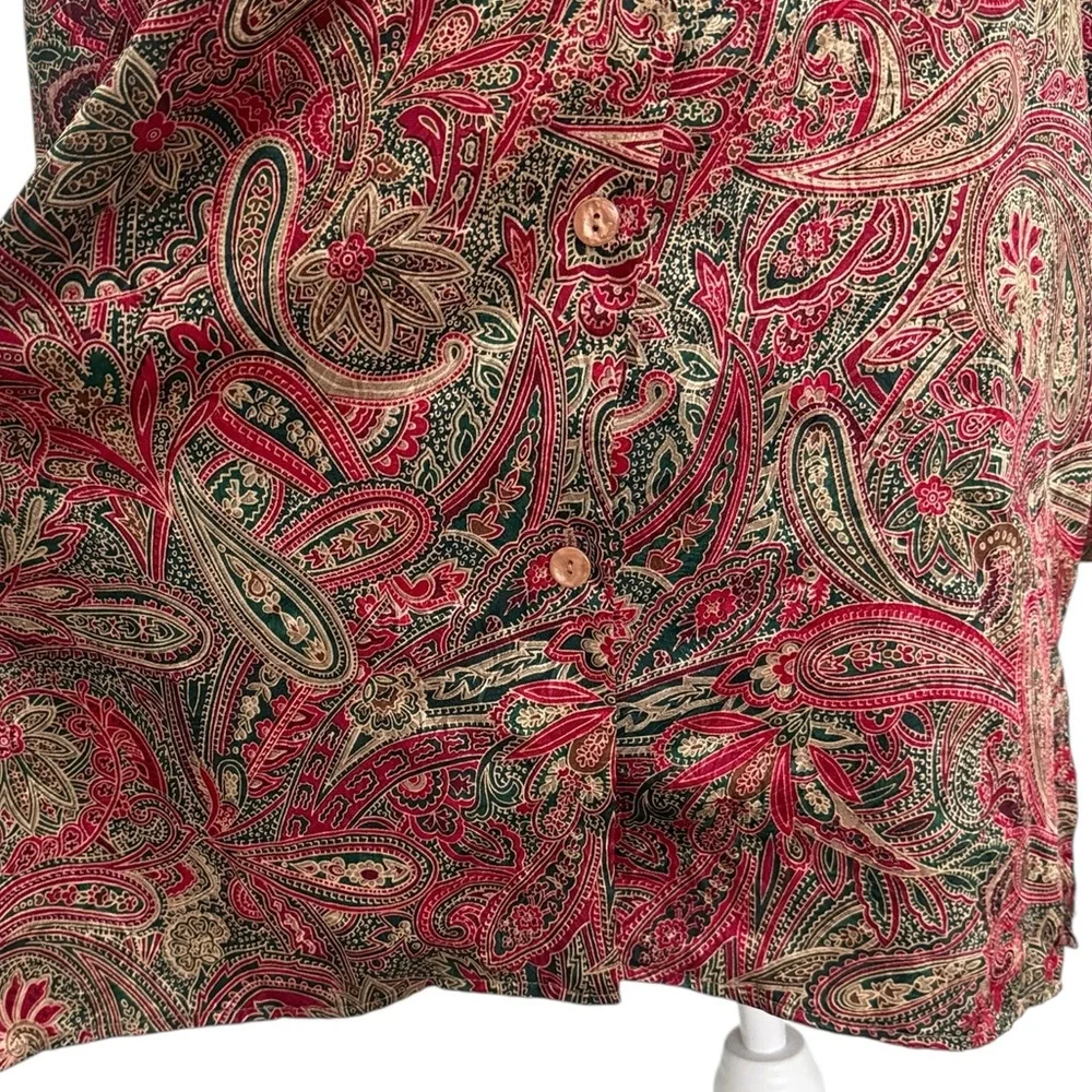 Victoria's Secret Red Green Paisley Gown Sleepwear Shirt Sz M